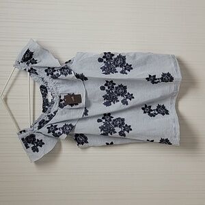 J Jill women's large tall blue white stripe flutter collar sleeveless top New